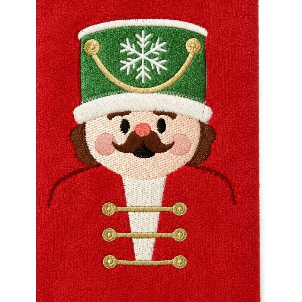 Christmas Nutcracker Hand Towels Set of 2 Red Embroidered Tin Soldier Holiday